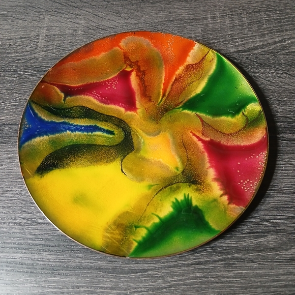 Vintage MCM Multicolour Abstract Enamel on Copper Art Plate - Picture 2 of 10